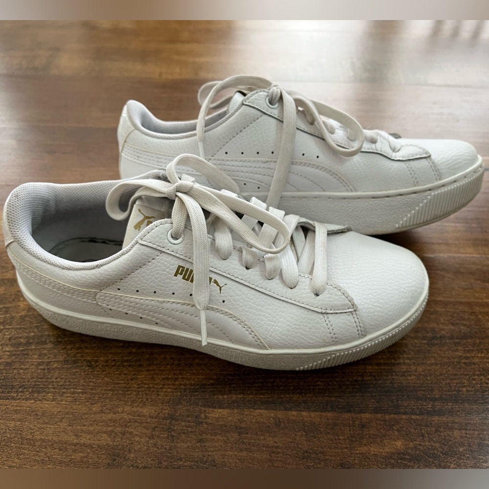 Puma White Leather Sneakers, 8M